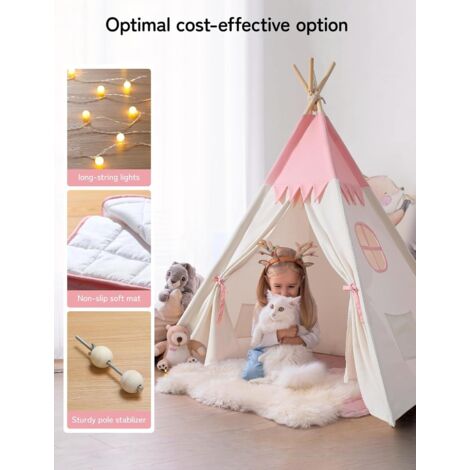 Besrey Tipi Enfant Avec Lumières LED – Coton 100 % – Tapis Ventouses – Stabilisateur Fleur – Pour 6 Mois à 8 Ans