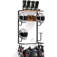 Support Casque Moto Mural Robuste Pour 2 Casques - Porte Casque Avec Étagère Bois Et 4 Crochets