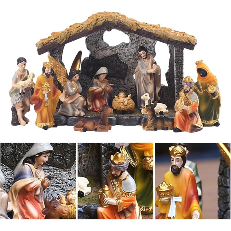 Crèche De Noël En Résine Blanche - Ensemble 8 Pièces Moderne (Marie, Joseph, Enfant Jésus, Rois Mages, Ange, Maison)