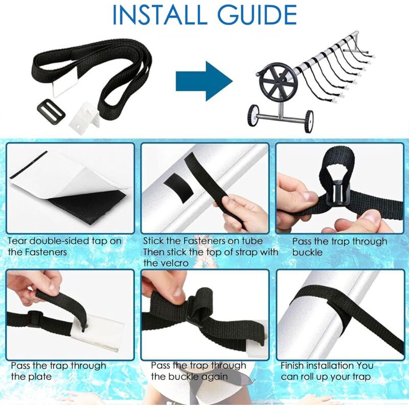 Kit De Fixation 8 Pièces Pour Bâche Solaire Piscine - Sangles Et Clips Solides Pour Enrouleurs Et Couvertures