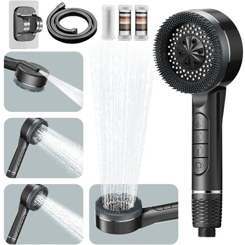 VESKYAO Pommeau De Douche Économie D'Eau 4,6L/min 5 Jets Avec Filtre Et Arrêt D'Eau - Noir