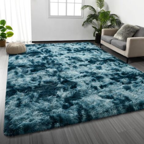 Tapis de Salon, à Poils Longs, Tapis Chambre Bleu paon, 160x 230cm, antidérapant, Extra Large, Moelleux et Moderne, pour Chambre à Coucher, Chambre d'enfant (1/5)
