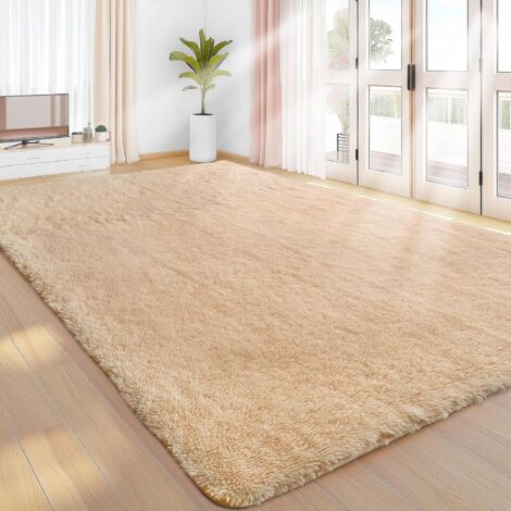 Tapis de Salon, à Poils Longs, Tapis Chambre Beige, 160x 230cm, antidérapant, Extra Large, Moelleux et Moderne, pour Chambre à Coucher, Chambre d'enfant (1/5)