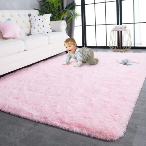 Tapis de Salon, à Poils Longs, Tapis Chambre Rose, 120x160cm, antidérapant, Extra Large, Moelleux et Moderne, pour Chambre à Coucher, Chambre d'enfant (1/5)