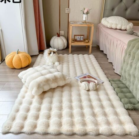 Tapis Rond de Surface Tapis Moelleux Chambre à Coucher Shaggy Chambre de Chevet Tapis de ménage Soft Moderne Tapis en Peluche Convient pour Home Decor,Blanc,60120cm (1/4)