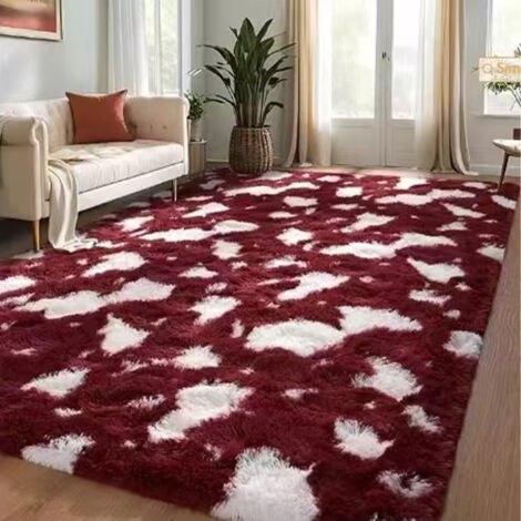 Tapis Long Poil 120x160cm Bordeaux Salon Chambre Enfant Hypoallergénique Lavable Machine Décoration Moderne (1/4)
