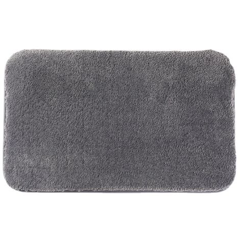 Tapis de bain à poils longs 50x80 cm gris超 absorbant antidérapant microfibre douillet type doudou lavable machine séchage rapide (1/4)