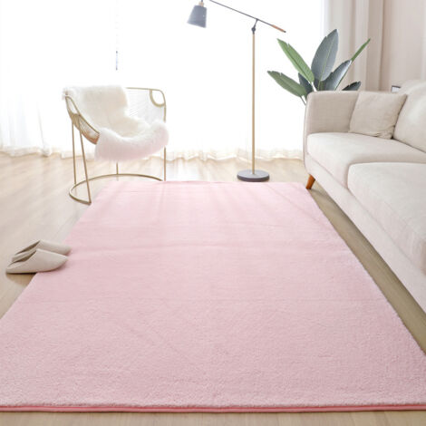 Tapis Moelleux à Poils Longs pour Salon, Tapis Lavable de Style Moderne Unicolore, Tapis Aspect Fourrure Taille:60120cm, Couleur: Rose (1/4)