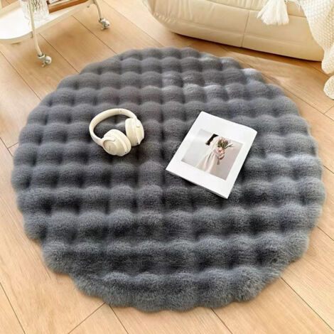 Tapis Décoratif Contemporain 120 cm Couleur Gris Velours Moelleux Design Bulle Facile Entretien Pour Intérieur Maison