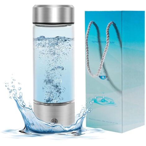 Bouteille d'eau à hydrogène, générateur de bouteille d'eau à hydrogène portable, électrolyse rapide en 3 minutes, tasse de santé en verre riche en hydrogène, adaptée au bureau, aux voyages et à la boi (1/4)