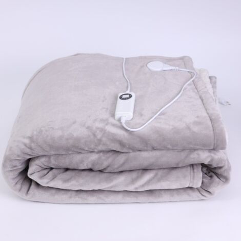 Couverture chauffante, niveaux de chauffage (30-55 °C), minuterie, arrêt automatique après 12 heures, polaire polyester douce, chauffage rapide, lavable en machine, gris (1/4)