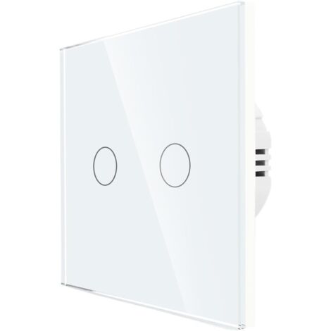 Interrupteur Tactile Interrupteur Tactile 220 V, Panneau en Verre trempé, Alimentation 1/2/3 Voies, interrupteurs tactiles unidirectionnels Interrupteur Mural Tactile(White 2 Gang) (1/4)
