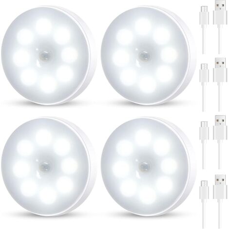 Lot de 4 veilleuses à détecteur de mouvement à LED, 8,4 cm, sans fil, rechargeables, pour l'intérieur, Lumière blanche (1/5)