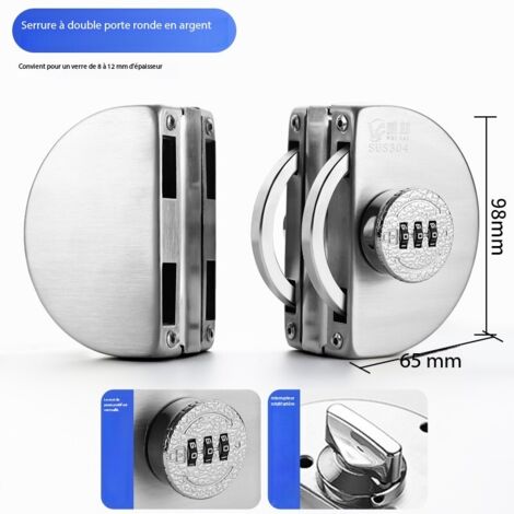 Serrure de porte coulissante moderne en verre, serrure sécurisée pour porte simple ronde, pour maison et bureau (1/2)