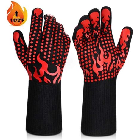 Gants de barbecue, résistants à la chaleur jusqu'à 740 °C, gants de cuisine antidérapants en silicone, longs gants de cuisine pour barbecue, cuisine, pâtisserie et découpe (1/4)