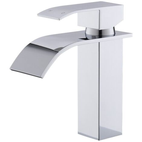 Robinet de salle de bain en laiton chromé brossé à poignée unique, robinet de lavabo de salle de bain à trou unique avec deux tuyaux (chaud et froid)