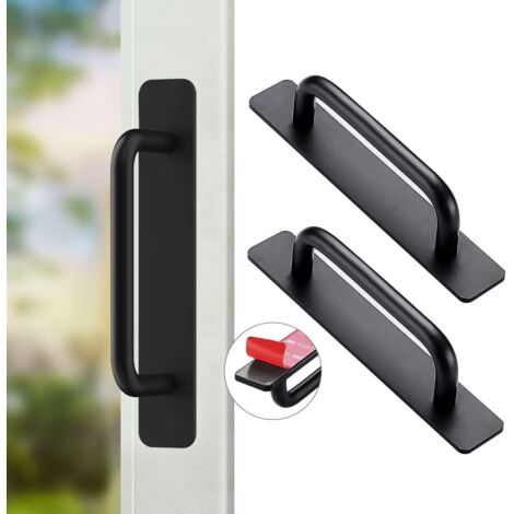 Lot de 2 poignées de meubles autocollantes en aluminium pour portes coulissantes, tiroirs, armoires de cuisine, chambre à coucher, 147 mm (noir) (1/4)