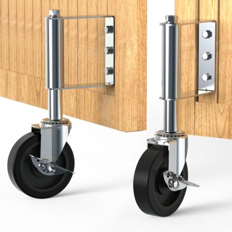 Enowelir Heavy Duty Gate Wheel 100mm Spring Casters Swivel Casters Gate Wheel for Wooden Gate and Fence Capacity 100kg Silver (2pcs) (1/4)