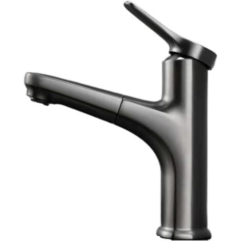 Robinet de cuisine et salle de bain gris, robinet extractible rotatif à 360°, mitigeur à levier unique, alimentation en eau froide et chaude (1/4)