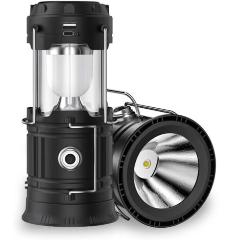 Enowelir Lampe de camping solaire, lampe de poche étanche, rechargeable par USB, portable, tente, urgence, randonnée (1/4)