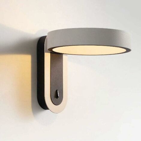 Applique murale LED moderne avec interrupteur, anneau pivotant à 360° réglable, lampe de chevet en aluminium, 3 W, lampe de chevet de chambre, blanc chaud 3000 K, éclairage au sol (1/4)
