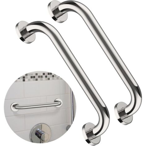 Lot de 2 barres d'appui de douche de 20 cm, poignée de baignoire en acier inoxydable, porte-serviettes, poignée de douche, barres de sécurité murales pour enfants enceintes et personnes âgées handicap