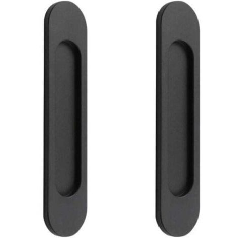 XVX Lot de 2 poignées de porte coulissante ovales autocollantes en alliage d'aluminium noir mat, sans perforation, pour portes coulissantes, fenêtres de placard, 148 cm (1/4)