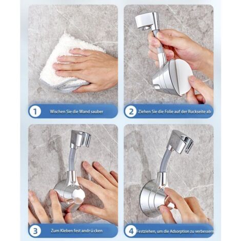 Support Pommeau de Douche, Support Douche Sans Percage, Support de Douche à Ventouse, Rotation 360 °, Réglable, Amovible, pour Salle de Bain Hôtel