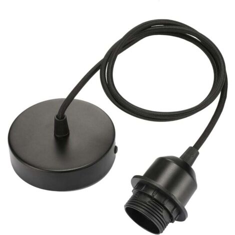 Suspension XVX E27 avec anneau à vis, câble en tissu réglable de 100 cm, suspension compatible avec abat-jour, douille idéale pour suspension de cuisine, noir (1/4)