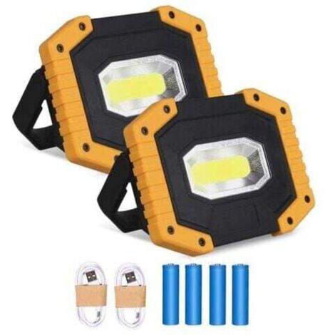 Projecteur LED rechargeable 30 W 2 000 lm pour chantier, barre d'éclairage de travail, 3 modes, lanterne portable, projecteur LED USB pour camping, chantier, garage, atelier (lot de 2) (1/4)