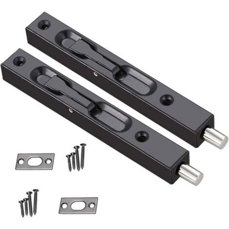 Loquet de porte caché, serrure de porte en acier inoxydable 304, serrure de porte cachée, serrure de sécurité en acier inoxydable, 2 pièces (6 pouces, fil, noir) (1/4)