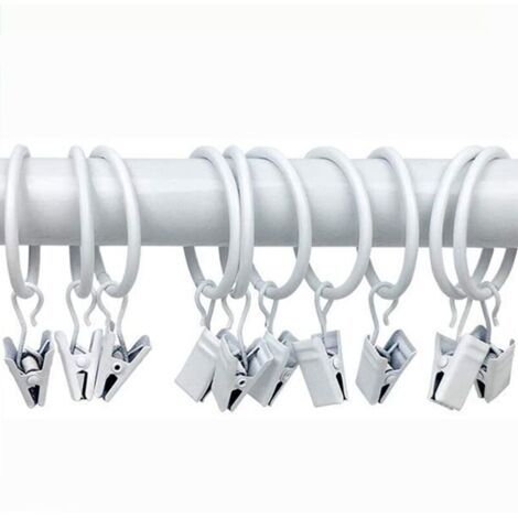 Lot de 10 anneaux de rideaux en métal (blanc), pinces à rideaux, crochets de rideaux polyvalents, tringles à rideaux décoratives pour rideaux photo (1/3)