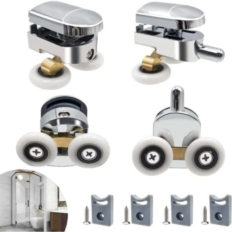 Roulette de porte de douche, 4 roulettes de porte de douche doubles, roue de porte coulissante, remplacement pour cabine de douche (1/4)