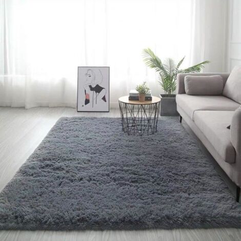 Tapis à poils longs gris pour chambre à coucher, 80 x 160 cm, doux et moelleux, idéal pour le salon ou la salle de jeux. Tapis à poils longs gris moderne et antidérapant, idéal pour garçons, enfants, (1/4)