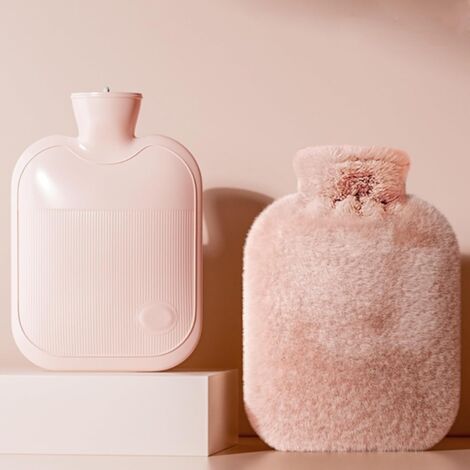 Bouillotte classique en caoutchouc de qualité supérieure, rechargeable avec de l'eau chaude, adaptée aux muscles, au dos, au cou, aux épaules, aux pieds et à l'abdomen, idéale par temps froid. (Rose, (1/4)