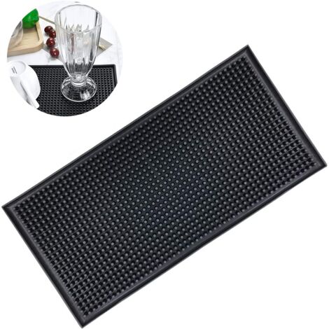 Tapis de Bar en Caoutchouc Antidérapant PVC, Noir Étanche, Cafe Silicone Tassage Tapis, Épais et Durable pour Restaurant Comptoir (30 x 15 cm), (Lushyp077) (1/4)