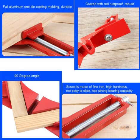 Yuhtech Pince à Angle Droit 90° En Alliage D'Aluminium – Serre-Joint Réglable Avec Mâchoires Pivotantes Pour Travail Du Bois, Cadres Photo Et Menuiserie