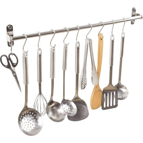 Enowelir Étagère de cuisine multifonction en acier inoxydable, étagère à fixation murale pour casseroles, Acier inoxydable, 40cm 6hooks (1/4)