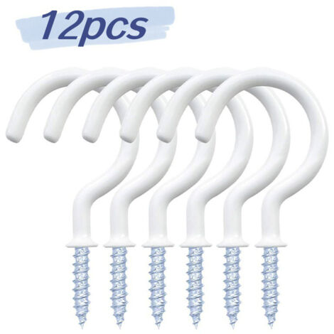 Lot de 12 crochets de plafond en vinyle, crochets à tasses à visser, crochets muraux multifonctions, crochets de cuisine, crochets à tasses pour intérieur et extérieur (blanc, 5,1 cm) (1/4)