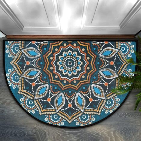 Paillasson rond demi-cercle mandala bleu, tapis demi-cercle intérieur ...