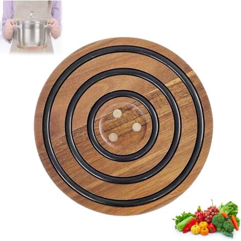 Trépied magique en bois (pour casseroles et poêles chaudes), support antidérapant avec anneau en silicone (1/4)