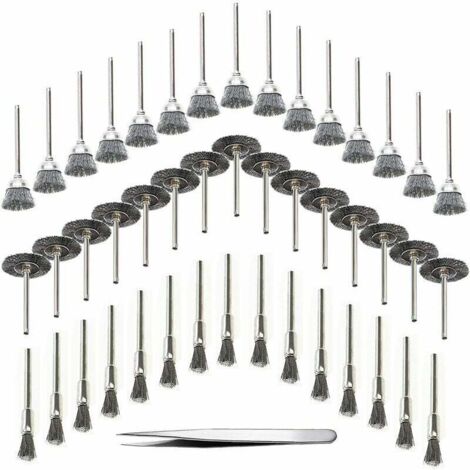 Enowelir 45 Pièces Outil de Perceuse à Bois Brosse Métallique Fil d'Acier Inoxydable Brosse de Perceuse Rotative en Métal, Argent (Acier Inoxydable) (1/4)
