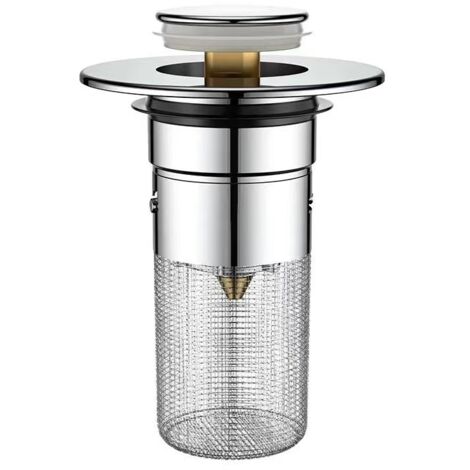 Bouchon de vidange de lavabo de salle de bain, bonde de lavabo de salle de bain à poussoir avec panier-filtre en acier inoxydable, adapté au diamètre de 34 à 40 mm (1/4)