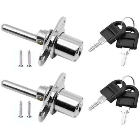 Lot de 2 serrures à piston pour porte et tiroir (argentées), diamètre 16 mm, longueur 61 mm (1/4)