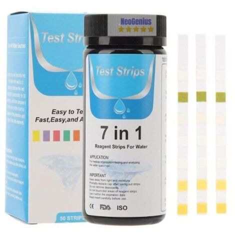 Bandelettes de test 7 en 1 pour aquarium : pH, nitrites, nitrates, dureté totale, chlore libre, alcalinité, carbonate, eau salée et eau douce précises (lot de 100)