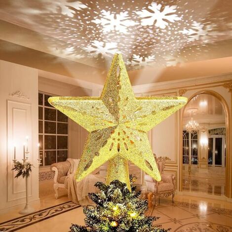 Projecteur LED 3D rotatif pour sapin de Noël - Étoile lumineuse rotative - Décoration d'intérieur ou d'extérieur - Doré (Étoile) (1/5)