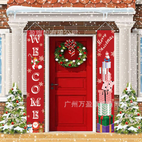 2 distiques de Noël, décorations extérieures, drapeaux extérieurs, cadeaux de Noël rouges classiques, décoration d'ambiance de vacances drapeaux suspendus 180 cm x 30 cm tissu polyester 100D (1/4)