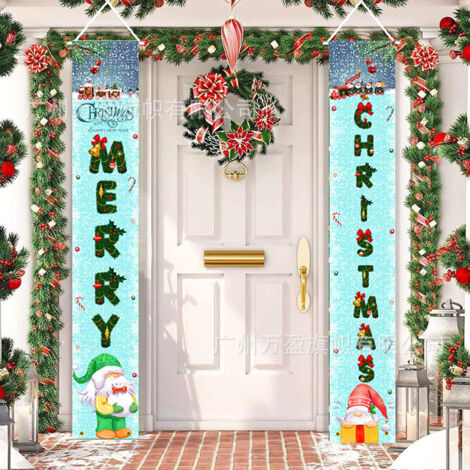 2 distiques de Noël, décorations extérieures, drapeaux extérieurs, tissu suspendu nain de Noël, décoration ambiance festive drapeau suspendu 180 cm x 30 cm tissu polyester 100D (1/4)