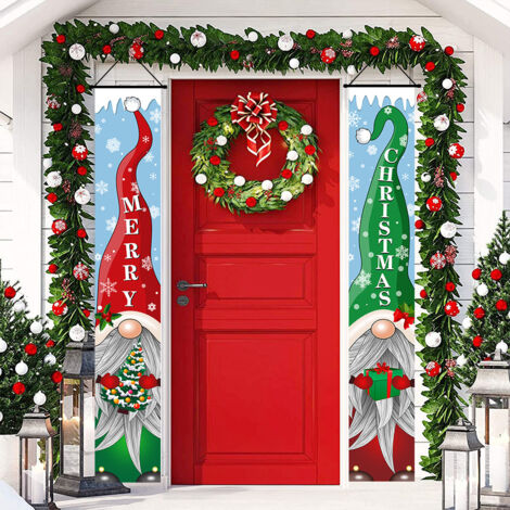 2 distiques de Noël, décorations extérieures, drapeaux extérieurs, couleurs contrastées rouge et vert tissu suspendu décoration de vacances drapeau suspendu 180 cm x 30 cm tissu polyester 100D (1/4)
