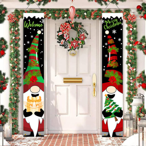 2 distiques de Noël, décorations extérieures, drapeaux extérieurs, style elfe nain de Noël ambiance festive drapeau suspendu décoratif 180 cm x 30 cm tissu polyester 100D (1/4)